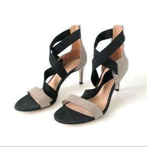 Sigerson Morrison Taupe Suede and Black Strappy Heel Sandals Size 9.5 B